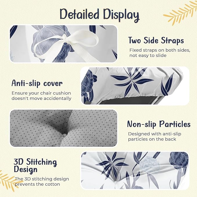 2 Pack Outdoor Chaise Lounge Chair Cushion 75.1 x 22.8 x 4.7 Inches 100% Waterproof Replacement Cotton Patio Pool Lounge Chair Cushion for Outdoor Furniture with Ties, Blue Enchantress
