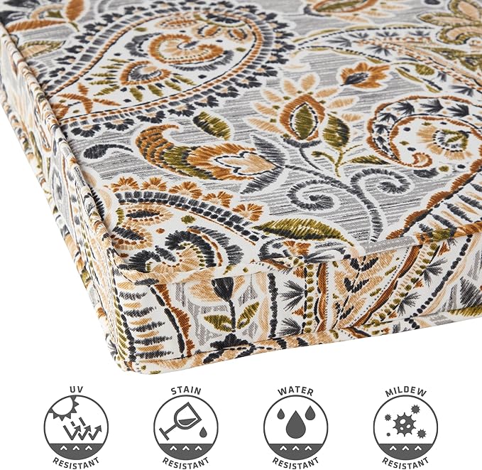 Outdoor 18 inch Square Patio Dining Chair Pads – Comfortable Fiber-Filled Seat Cushions with Ties, Reversible Polyester Fabric - Arctic Paisley, Set of 4