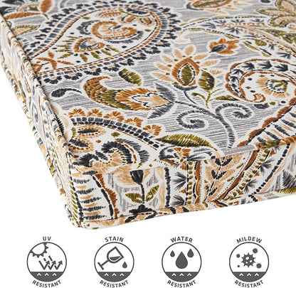 Outdoor 18 inch Square Patio Dining Chair Pads – Comfortable Fiber-Filled Seat Cushions with Ties, Reversible Polyester Fabric - Arctic Paisley, Set of 4