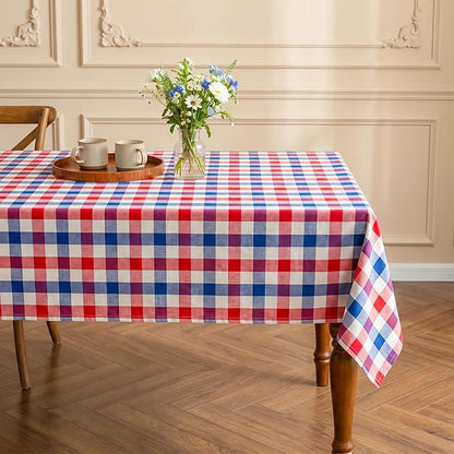 Patriotic Waterproof Tablecloth - Red, White & Blue Buffalo Plaid Table Cover, Stain-Resistant & Washable, Indoor & Outdoor Picnic Tablecloth for 4th of July, Memorial Day, W60 x L144 inch