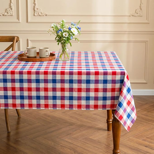 Patriotic Waterproof Tablecloth - Red, White & Blue Buffalo Plaid Table Cover, Stain-Resistant & Washable, Indoor & Outdoor Picnic Tablecloth for 4th of July, Memorial Day, W60 x L144 inch