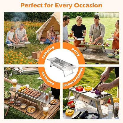 Small Portable Bbq Charcoal Grill,Mini Folding Barbecue Grill With 4-Level Heat Control,Outdoor Tabletop Bbq For Camping Essentials,Easy-To-Use Barbecue Smoker For Picnic Garden Terrace Camping Travel