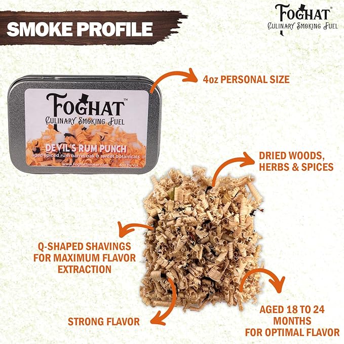 Foghat Cocktail Smoker Wood Chips - 4oz Devil's Rum Punch Shavings for Smoker, Whiskey & Drink Infuser Kit - All Natural, Culinary Wood Smoking Chips for Cocktail Smoke Gun & Drink Smokers