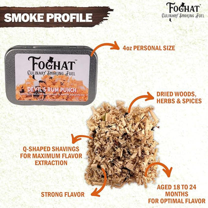 Foghat Cocktail Smoker Wood Chips - 4oz Devil's Rum Punch Shavings for Smoker, Whiskey & Drink Infuser Kit - All Natural, Culinary Wood Smoking Chips for Cocktail Smoke Gun & Drink Smokers