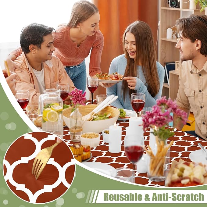 Smiry Picnic Fitted Table Cover, 6 Foot Flannel Backed Vinyl Tablecloth | Waterproof Elastic Stretch Table Cloth, Wipeable Plastic Tablecloth for Camping, Indoor & Outdoor (Rust, 30" x 72")