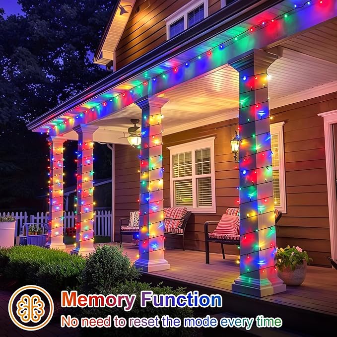 QITONG 2 Pack Multicolor Solar Christmas Lights, Each 33ft 100 LED String Lights Outdoor Waterproof, 8 Modes Green Wire Colored Solar Light for Outside Christmas Decorations