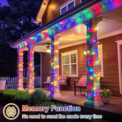 QITONG 2 Pack Multicolor Solar Christmas Lights, Each 33ft 100 LED String Lights Outdoor Waterproof, 8 Modes Green Wire Colored Solar Light for Outside Christmas Decorations
