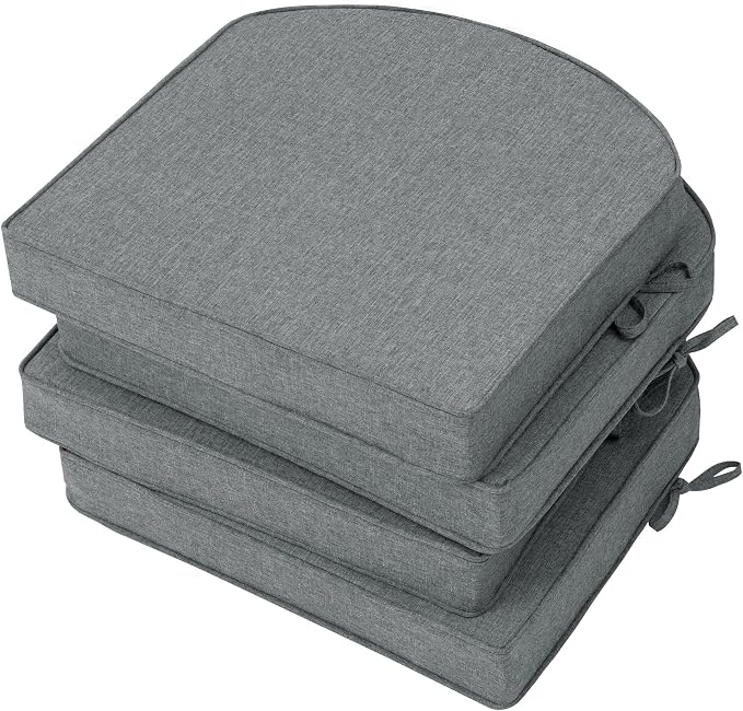 Outdoor Chair Cushions, D Shaped, Set of 6, 19 x 19 in, Light Grey | Fade-Resistant, Water-Resistant, Patio Furniture Seat Chair Pads Replacement, Non-Slip Bottom with Ties, Removable Cover
