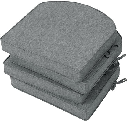 Outdoor Chair Cushions, D Shaped, Set of 6, 19 x 19 in, Light Grey | Fade-Resistant, Water-Resistant, Patio Furniture Seat Chair Pads Replacement, Non-Slip Bottom with Ties, Removable Cover