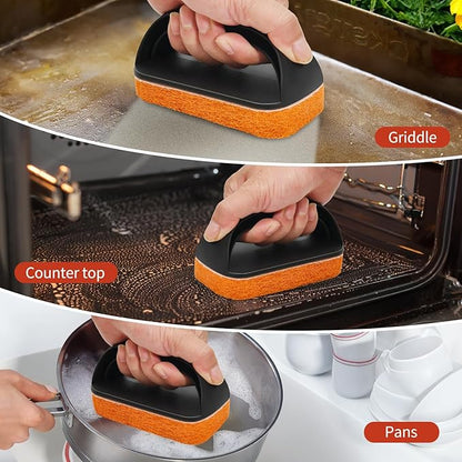 Griddle Cleaning Kit for Blackstone – Grill Stone, Non-Scratch Scouring Pads, Heavy-Duty Scraper & Ergonomic Handles – Flat Top Grill Accessories (8PCS Orange)