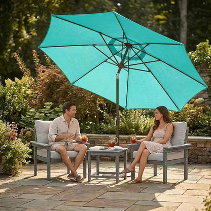 Kingdura 9FT Outdoor Patio Umbrella, Round Market Table Umbrella with Push‑Button Tilt and Crank Lift, 8 Sturdy Metal Ribs, UV50+ Protection Canopy for Backyard, Lawn, Deck, Poolside, Garden (Tiffany blue)