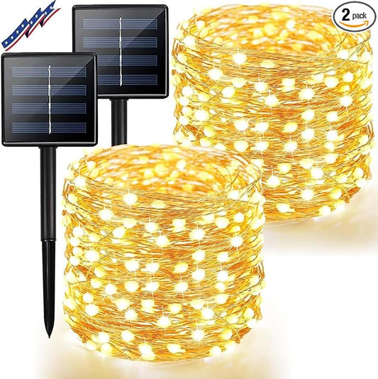 BHCLIGHT Solar String Lights Outdoor, 2 Pack 80 FT 200 LED Fairy Lights | Warm White, 8 Modes, Memory, Auto On/Off, IP65 Waterproof Copper Wire Twinkle Light for Garden Tree Patio Fence Wedding Decor