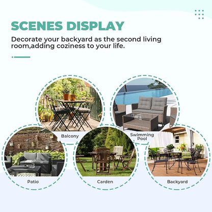 DANGHOOGY Wicker Chair Cushions, Waterproof Outdoor Loveseat Cushions for Patio Furniture, Tufted Wicker Furniture Cushions, 1 Loveseat and 2 U-Shaped Cushions (Cyan Rose)