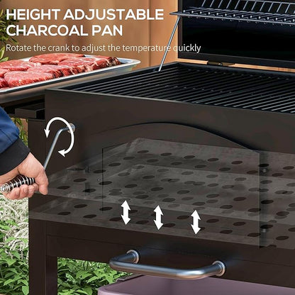 Outsunny Charcoal Grill, Portable BBQ with Adjustable Height, Folding Shelves, Thermometer, Bottle Opener and Wheels, Barbecue for Outdoor Camping, Picnic, Patio, Backyard, Black