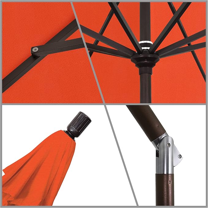 California Umbrella 11Ft Premium Patio Umbrella, Hand-Crank, Tilt-Collar, Bronze Frame, Solution Dyed Sunset Fabric