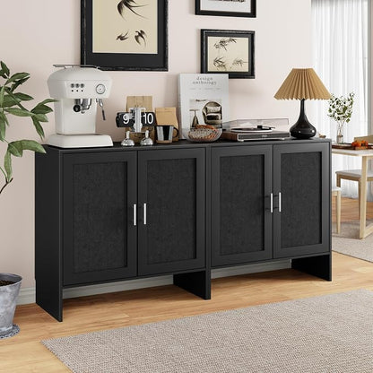 DHZ 63” Buffet Cabinet Set of 2, Accent Cabinet with Storage & Adjustable Shelf, Modern Sideboard with Black Rattan Decorated Doors, Coffee Bar Cabinet for Kitchen, Dining Room Organizer