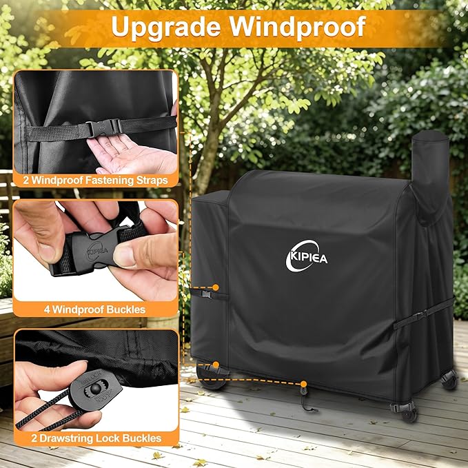 Kipiea Heavy Duty Grill Cover for Traeger Pro 34 & 780 Series, 600D Oxford Fabric Wood Pellet Smoker Covers Waterproof & Windproof, Pellet BBQ Grill Cover for Outside Anti-UV, No Tear, No Fading