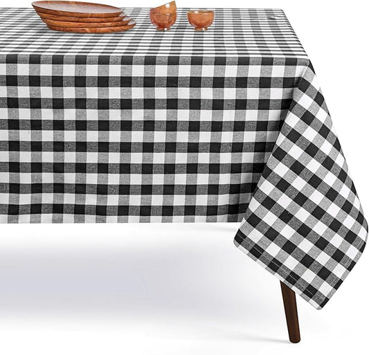 Gingham Buffalo Check 60"x84" Tablecloth 100% Cotton Washable Rustic Rectangle Table Cover Decorative for Gifts, Dining, BBQ, Buffet Parties & Camping - Black