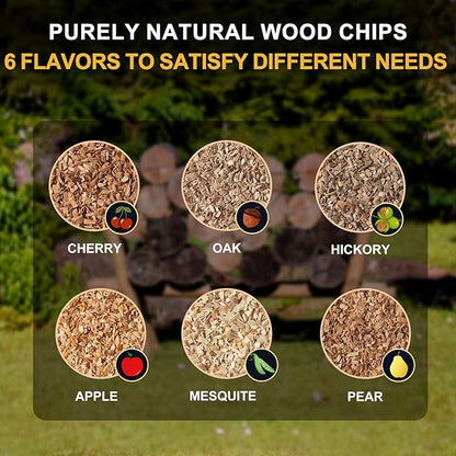 Smoking Wood Chips with 6 Flavors,Wood Chips for Smoker Cocktails Whiskey Smoking Gun,Including Cherry, Apple, Hickory, Pear, Mesquite, Oak,5.29oz/Bag
