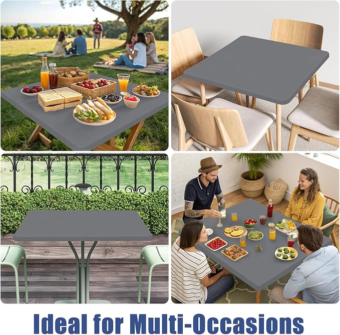 Moosfor Spandex Square Table Cloth, Elastic Fitted Tablecloths for Picnic, Stretch Washable Patio Table Cover for Outdoor, Camping, Banquet and Parties (Grey, 34"x34")