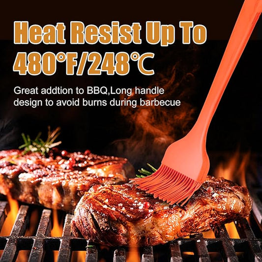 Silicone Basting Brush 2 Pcs Pastry Brush for Oil, BBQ, Grill, Sauce Baking Cooking, Dishwasher Safe (Orange)