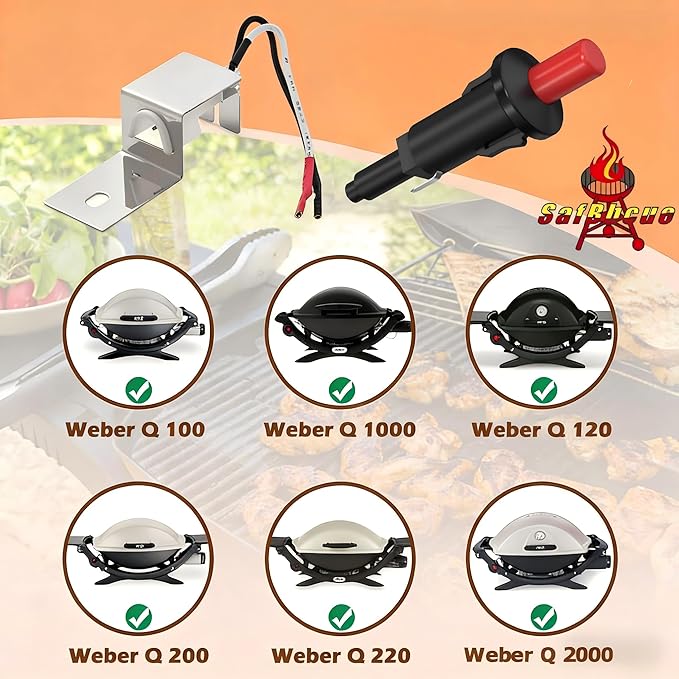 SafBbcue 80462 Grill Igniter Replacement for Weber Q1000/Q2000 Grill Accessories Replacement Parts,for Weber Q100 Q200 Gas Grill Ignitor for Weber 386001 386002 566001 Grill Parts, Ignition Button
