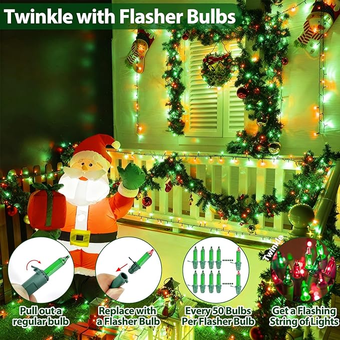 Christmas Lights 50FT 200 Count Incandescent Bulbs Red and Green Mini Lights with Green Wire for Christmas Tree, Garland, Wedding, Party, Home, Indoor & Outdoor Festival Decoration