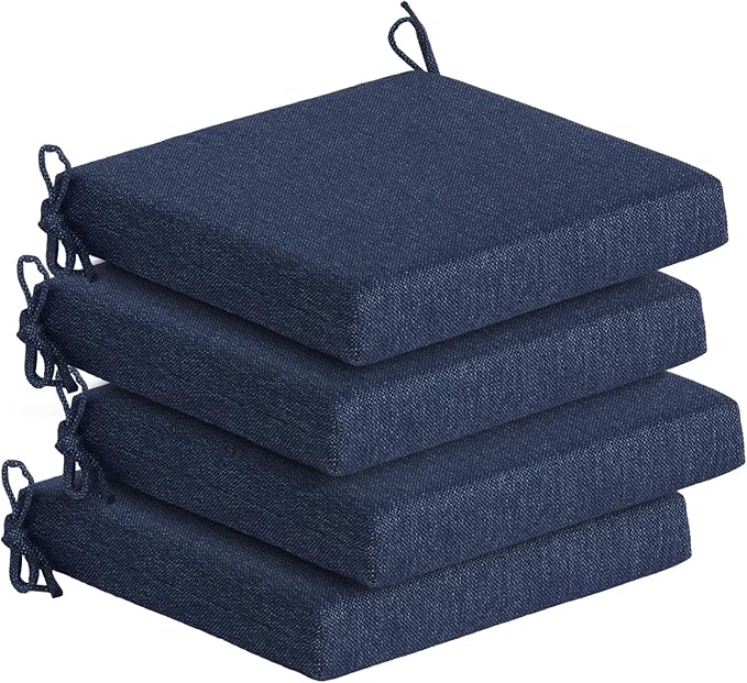 Goodgoods 20 x 20 Outdoor Chair Cushions Set of 4, Fade-Resistant & Water-Resistant Patio Seat Cushion Pads with Ties, 30D High-Resilience Foam for Dining Room Kitchen Chairs, Indigo
