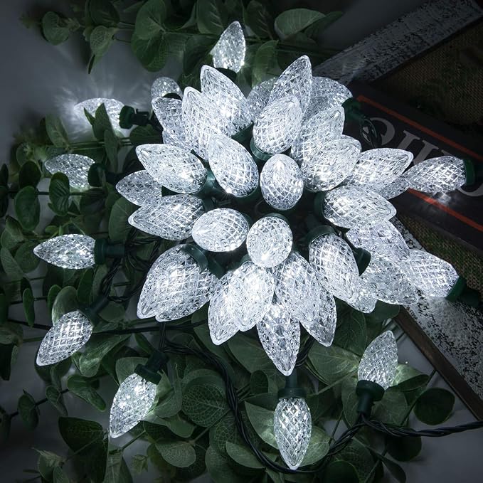 AWQ 100LED 81FT C9 Christmas String Lights Plug in Fairy Twinkle White | Christmas Lights Outdoor 8 Modes Timer Function Waterproof Extendable for Indoor Outdoor Wedding Party Christmas Decoration