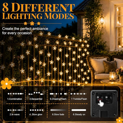 2 Pack 100 LED Solar Flower String Lights, Outdoor Waterproof,Warm White | Total 33FT Fairy Light, Cherry Blossom Christmas Lights for Garden Yard Fence Patio Christmas Tree Wedding Party Decoration