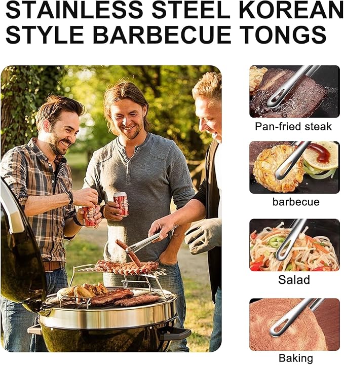 11 Inches Stainless Steel Korean Bbq Grill Tongs,Japanese Barbecue Tongs,For Cooking,Meat,Home Outdoor Steak Salad Food(6 Pcs)
