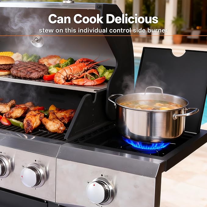 Endark 6-Burner 68,500 BTU Propane Gas Grill with Side Burner, Stainless Steel & Porcelain Grates, Wheeled BBQ Grill for Patio, Garden, Backyard, Outdoor Cooking