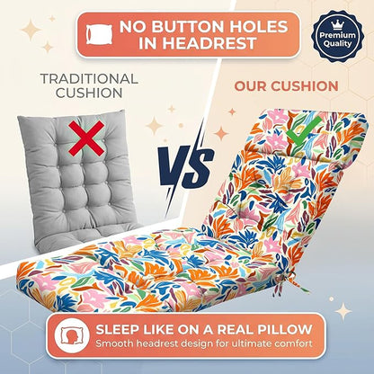 MAGIC ELEPHANT Chaise Lounge Cushion Outdoor, Memory Foam Patio Lounge Chair Cushion with Ties for Outdoor Furniture, 74 x 22 x 4 Inch (Multicolor Leaves)