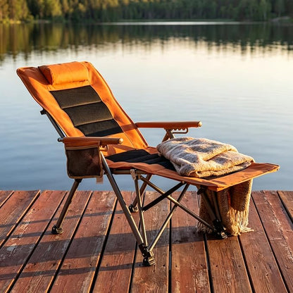 Adjustable Folding Beach Chair, Portable Camping Chair for Adults with Backrest, Reclining Outdoor Chair with Cup Holder & Pocket, Foldable Low Beach Chair for Camping, Picnic, Orange