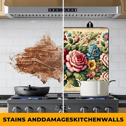 Peony Flower Stove Top Cover Retro Flower Gas Stove Top Cover for Home Decoration Kitchen Pad Non-Stick Washable Cooktop Covers Countertop Protector Keep Stove Clean 28"x20"