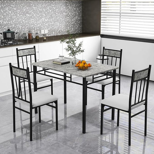 Tangkula Dining Table Set for 4, Kitchen Table and Chairs Set with Metal Frame & Padded Seat, Dining Table and Chairs Set of 4 for Dining Room, Space Saving