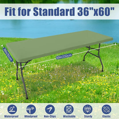 Moosfor 2 Pack Rectangle Spandex Fitted Table Cloth, 5FT Elastic Tablecloth | Washable Picnic Table Cover, Stretch Waterproof Table cloths for Party, Patio, Dining, Kitchen, 36" x 60", Sage Green