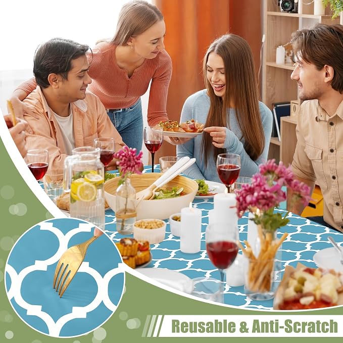 Smiry Picnic Fitted Table Cover, 6 Foot Flannel Backed Vinyl Tablecloth | Waterproof Elastic Stretch Table Cloth, Wipeable Plastic Tablecloth for Camping, Indoor & Outdoor (Light Blue, 30" x 72")