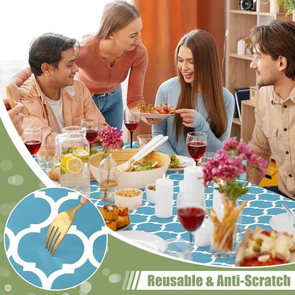Smiry Picnic Fitted Table Cover, 6 Foot Flannel Backed Vinyl Tablecloth | Waterproof Elastic Stretch Table Cloth, Wipeable Plastic Tablecloth for Camping, Indoor & Outdoor (Light Blue, 30" x 72")