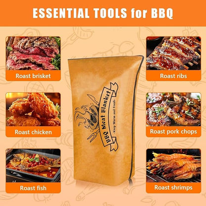 BBQ Blanket for Resting Meat,BBQ Brisket Blanket Meat Resting Blanket for Smoking, Reusable Smoker Grilling Meat Insulated Resting Bag with Wide Mouth for Large Brisket/Beef (Regular 21in)