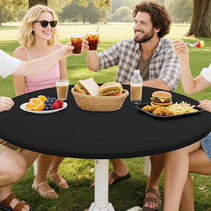 Smiry Round Spandex Tablecloth, Elastic Fitted Washable Tablecloths for 31"-35" Tables, Waterpoof Stretch Picnic Table Cover for Dining, Indoor and Outdoor, Black