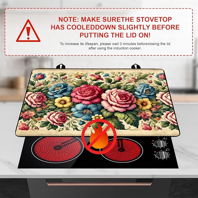 Peony Flower Stove Top Cover Retro Flower Gas Stove Top Cover for Home Decoration Kitchen Pad Non-Stick Washable Cooktop Covers Countertop Protector Keep Stove Clean 28"x20"