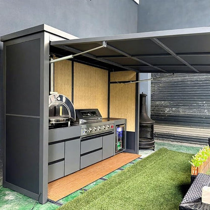 Modular Integrated Outdoor Kitchen Island, Stainless Steel BBQ Station with Grill, Sink & Storage Cabinets, Custom Layout Outdoor Cooking Unit for Private Backyard, Terrace & Patio Party