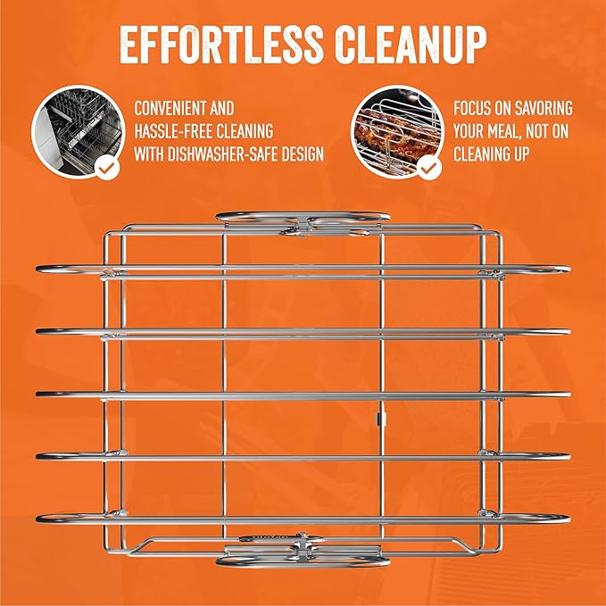 Yukon Glory Stainless Steel BBQ Rib Rack for Grill or Smoker, Upright Collapsible Rib Holder, Holds 4 Racks, Dishwasher Safe