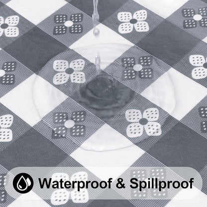 Rectangle Picnic Table Cloth, Waterproof Elastic Fitted Table Covers for 6 Foot Tables, Flannel Backed Plastic Vinyl Tablecloths for Camping, Dining and Indoor (Black & White+Grey & White)