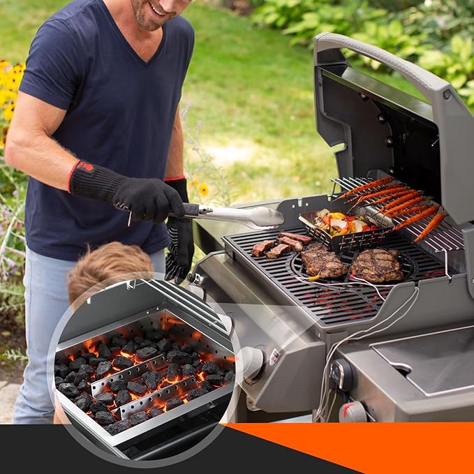 onlyfire Adjustable Charcoal Tray Fits for Most Weber Spirit and Genesis Gas Grills, Stainless Steel Charcoal Ash Pan, Helps Save Gas While Cooking