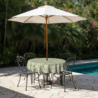 LVTXIII Round Outdoor Tablecloth with Umbrella Hole and Zipper, Water-Repellent 60 Inch Patio Table Cover for Bistro, Garden, Patio & Picnic, Tropical Leaf Green