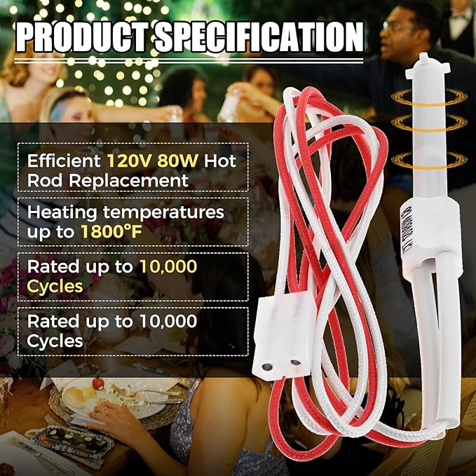Hot Flash Ceramic Igniter Rod Compatible with Rec Tec Wood Pellet Grills, Recteq RT-B380, RT-590, RT-700, RT-1250 Grill Ignitor Replacement Part - Wire Length 830mm/32.68inch
