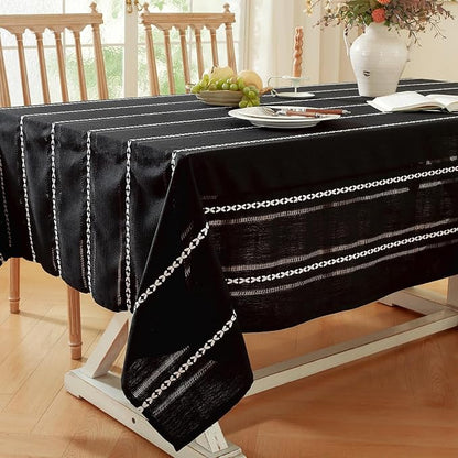 Chassic 60 x 84 inches Farmhouse Style Linen tablecloths, Wrinkle Resistant Washable Dining Room Table Cloths for Rectangle Tables - Hemstitch Black