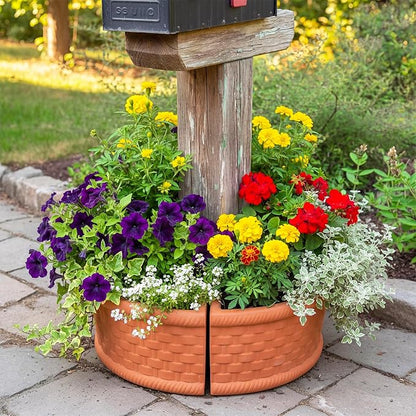 1 Set Patio Umbrella Planter Rustic 2 Pcs Half Round Planter 12" Cement Planters Half Circle Flower Pot for Patio Table Garden Home Plant Outdoor(Terracotta Color,Country Style)
